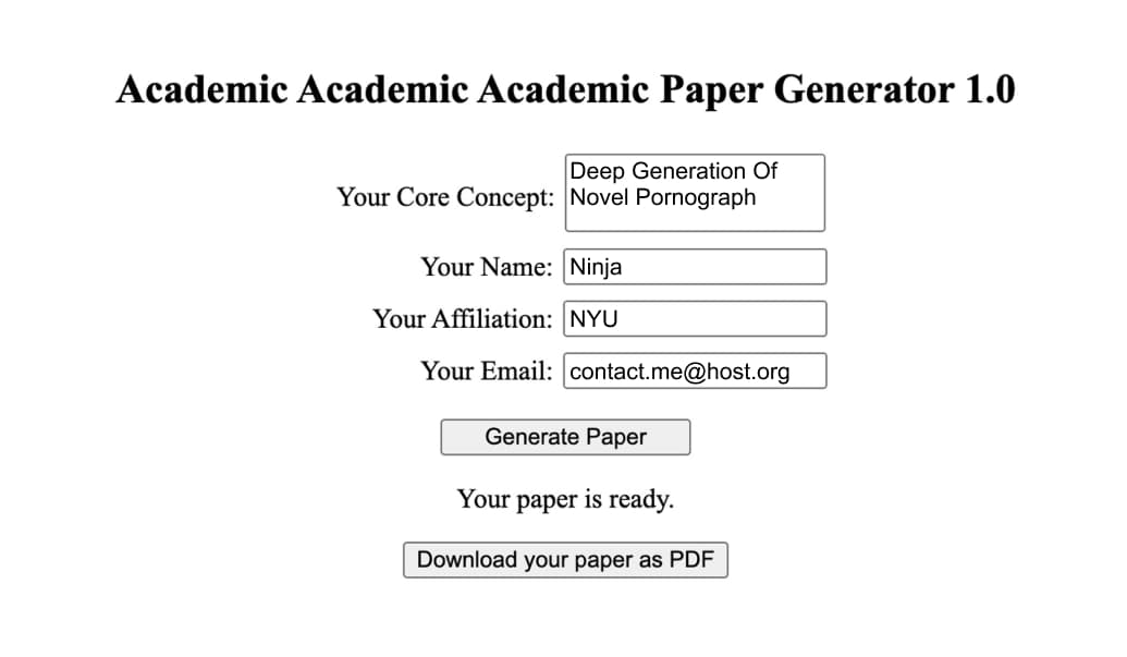 Sample parameters for the 3A Paper Generator