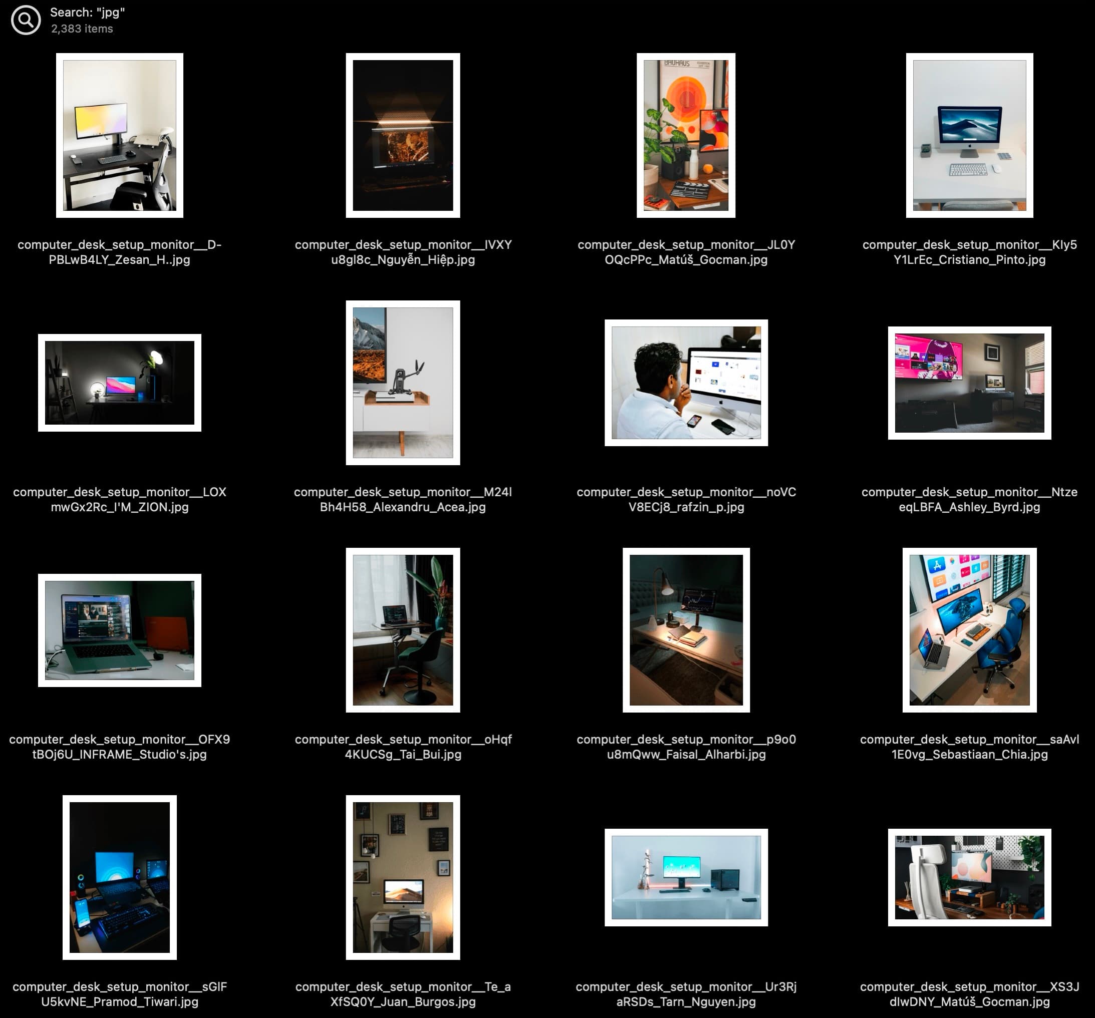 Snippets of all 2,383 images of desk setup