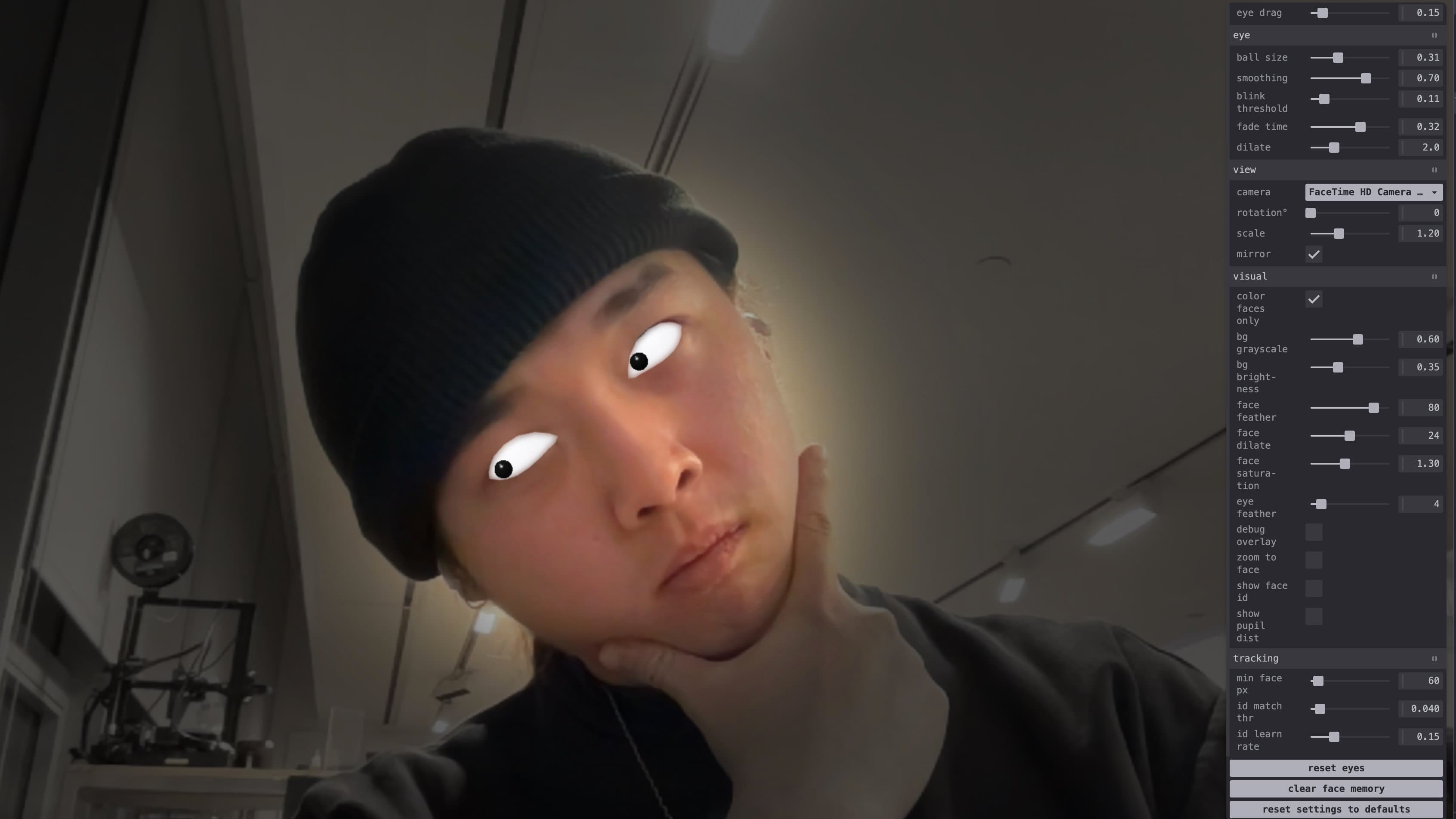 Tweakpane controls overlay (press c to toggle)